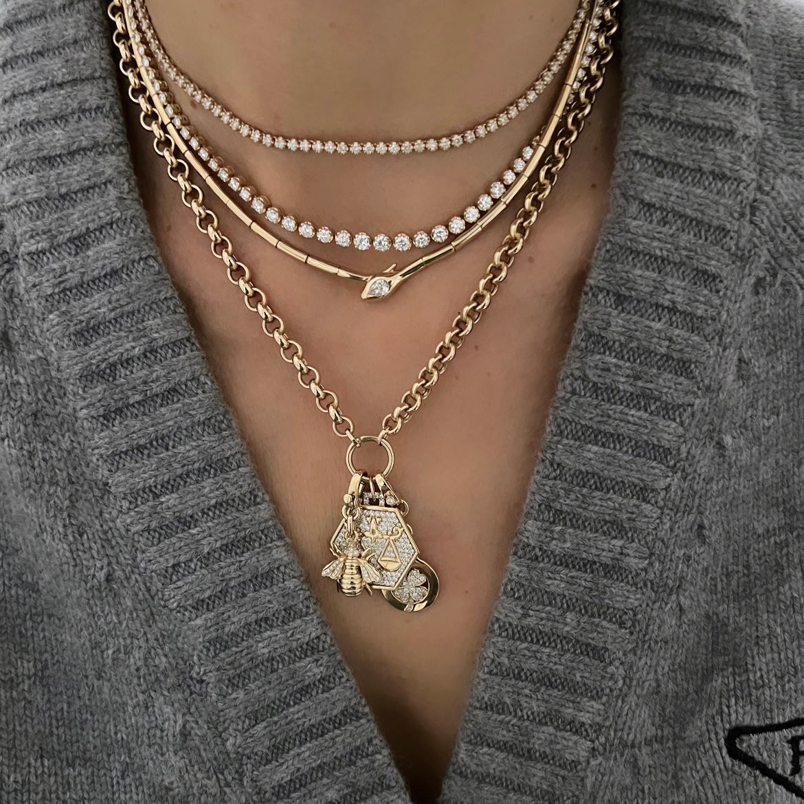 14KT Gold Diamond Snake Necklace with Pear Diamond