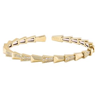
                
                    Load image into Gallery viewer, 14KT Gold Diamond Rochelle Cuff Bangle Bracelet
                
            