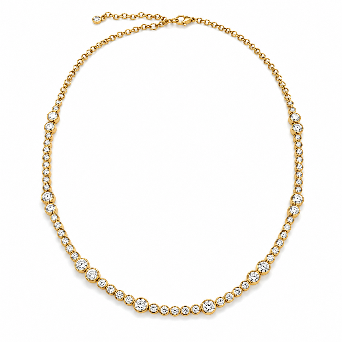 14KT Gold 3.20ct Lab Diamond Bubble Bezel Set Tennis Necklace