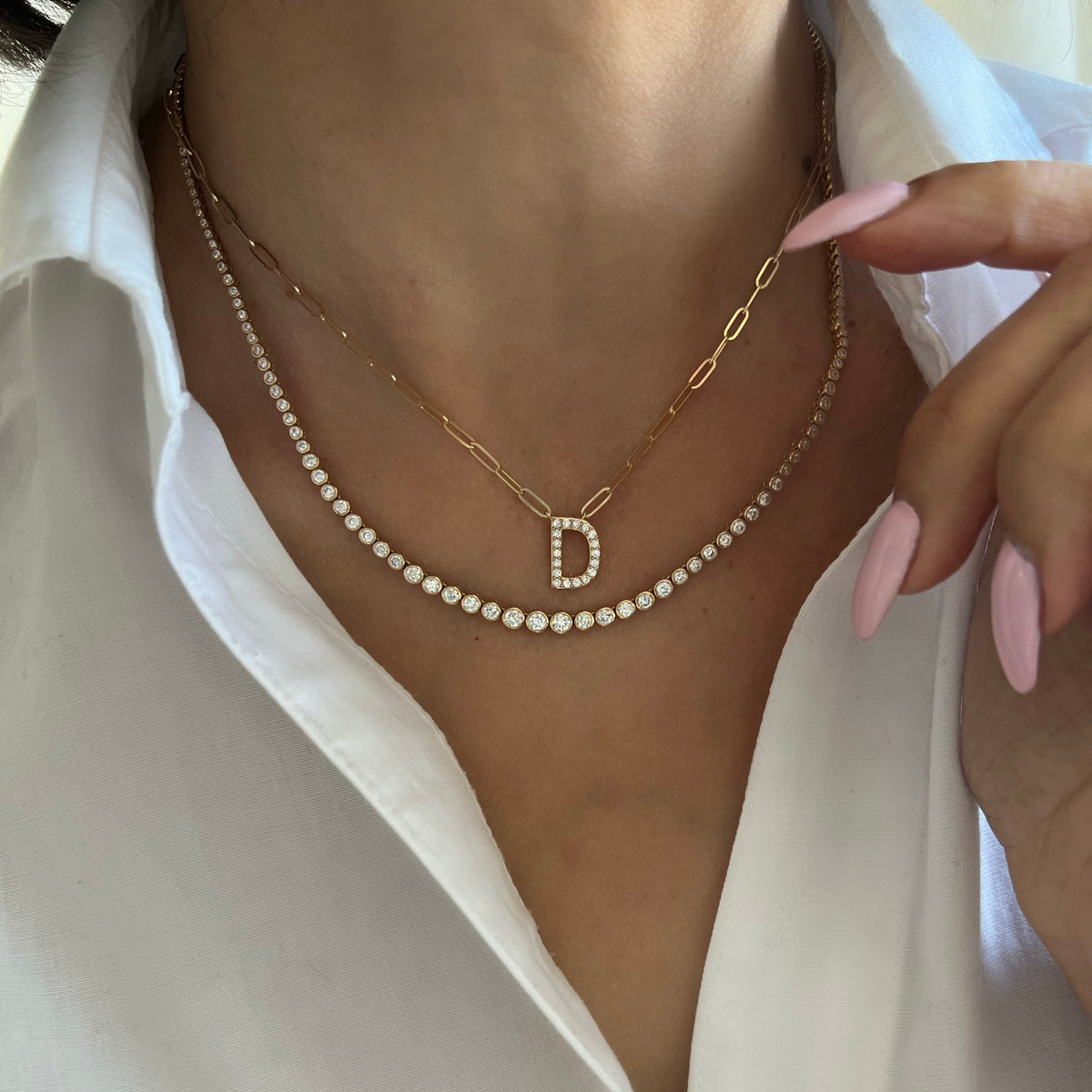 14KT Gold Diamond Initial on Chain Custom Necklace