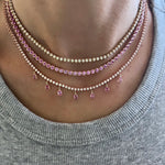 14KT Gold Pink Sapphire Bezel Set Tennis Necklace