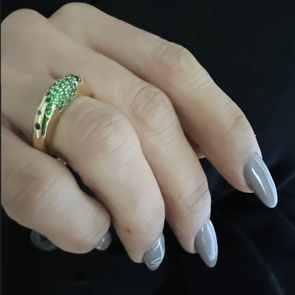 14KT Gold Diamond / Emerald High Dome Alizee Ring