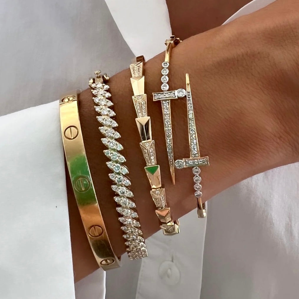 14KT Gold Diamond Protection Sword Bangle Bracelet