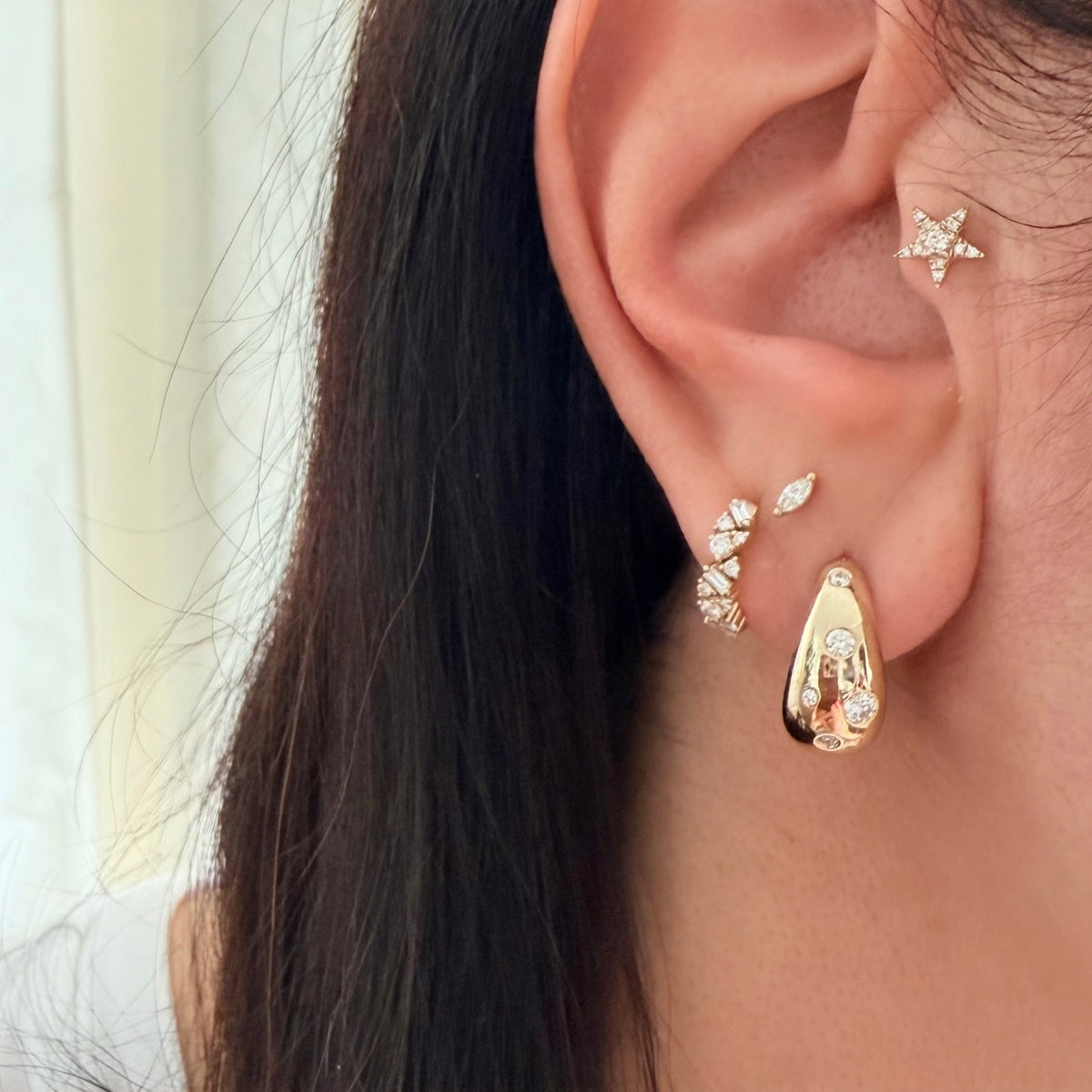 14KT Gold Inlay Diamond Maeve Oval Drop Earrings