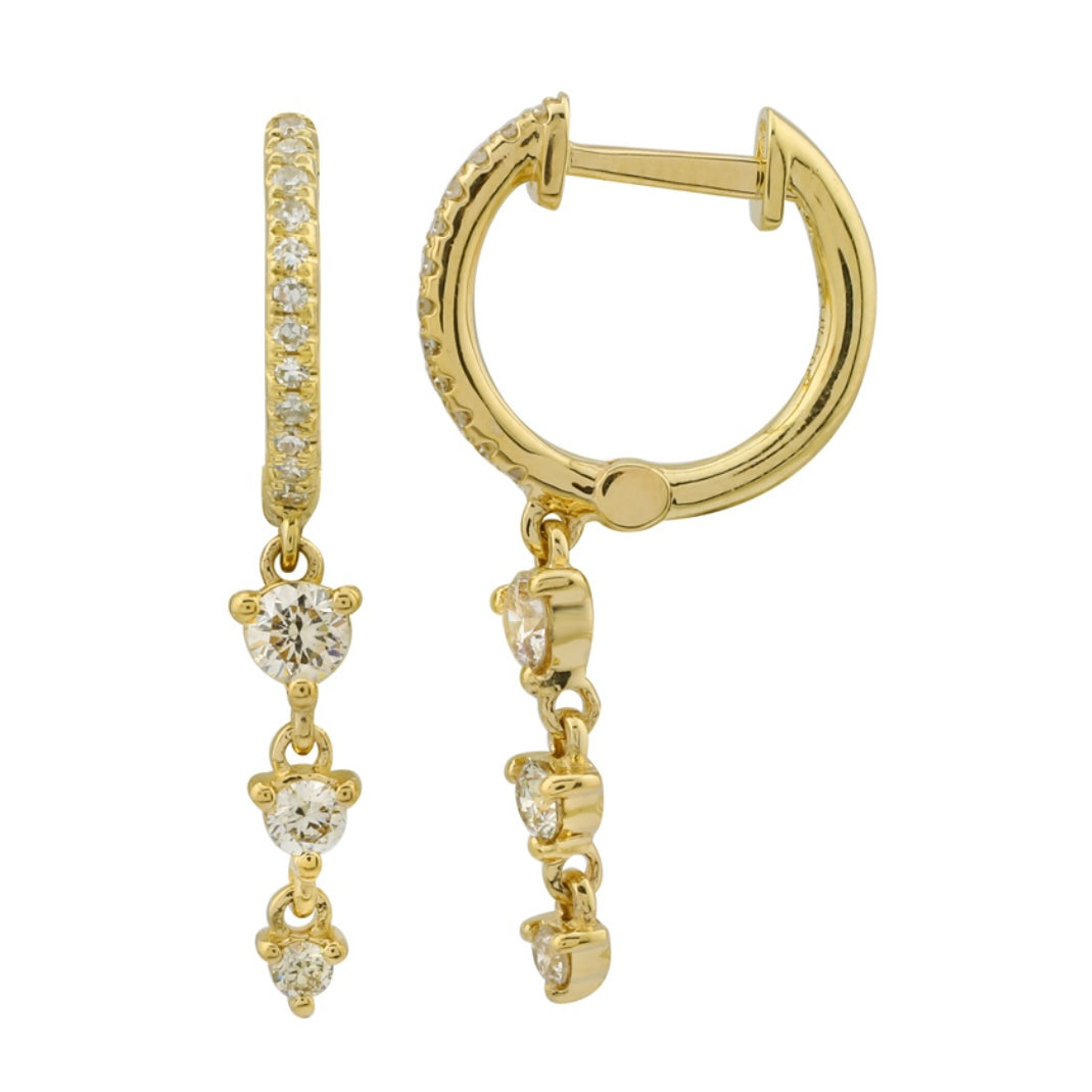 14KT Gold Diamond Beatie Dangling Diamond Huggie Earrings