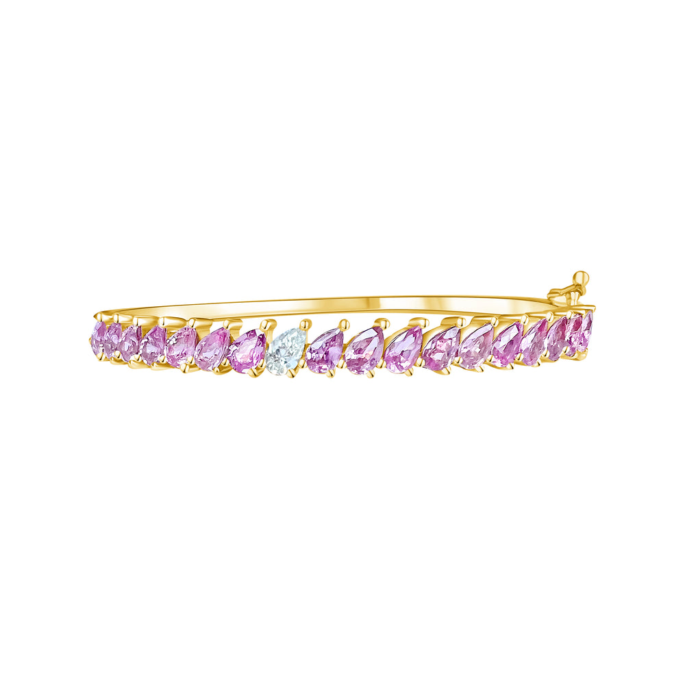 14KT Gold Diamond Pink Sapphire Remy Bangle Bracelet