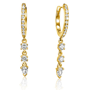 14KT Gold Diamond Audrey Dangling Huggie Earrings With Pear Diamond Large