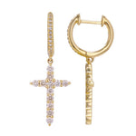 14KT Gold Diamond Cross Huggie Earrings