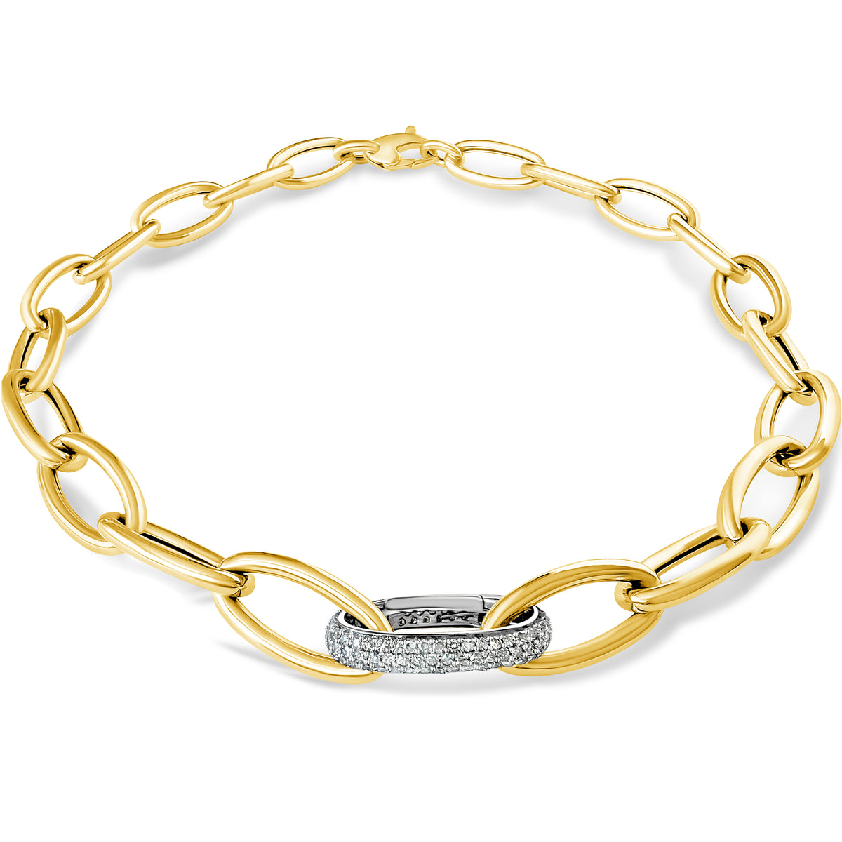 14KT Gold Leila Jumbo Oval Link Necklace with Diamond Link
