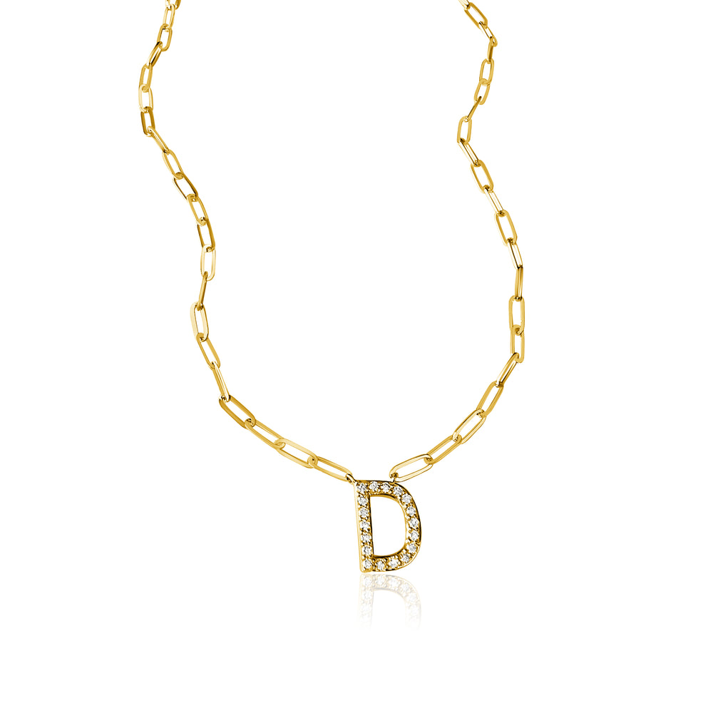 14KT Gold Diamond Initial on Chain Custom Necklace
