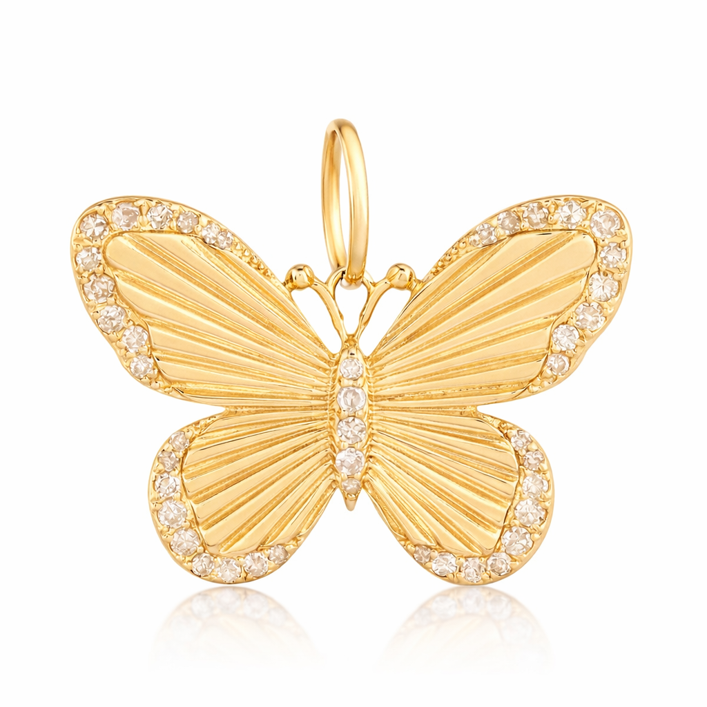 14KT Gold Diamond Large Butterfly Pendant Charm