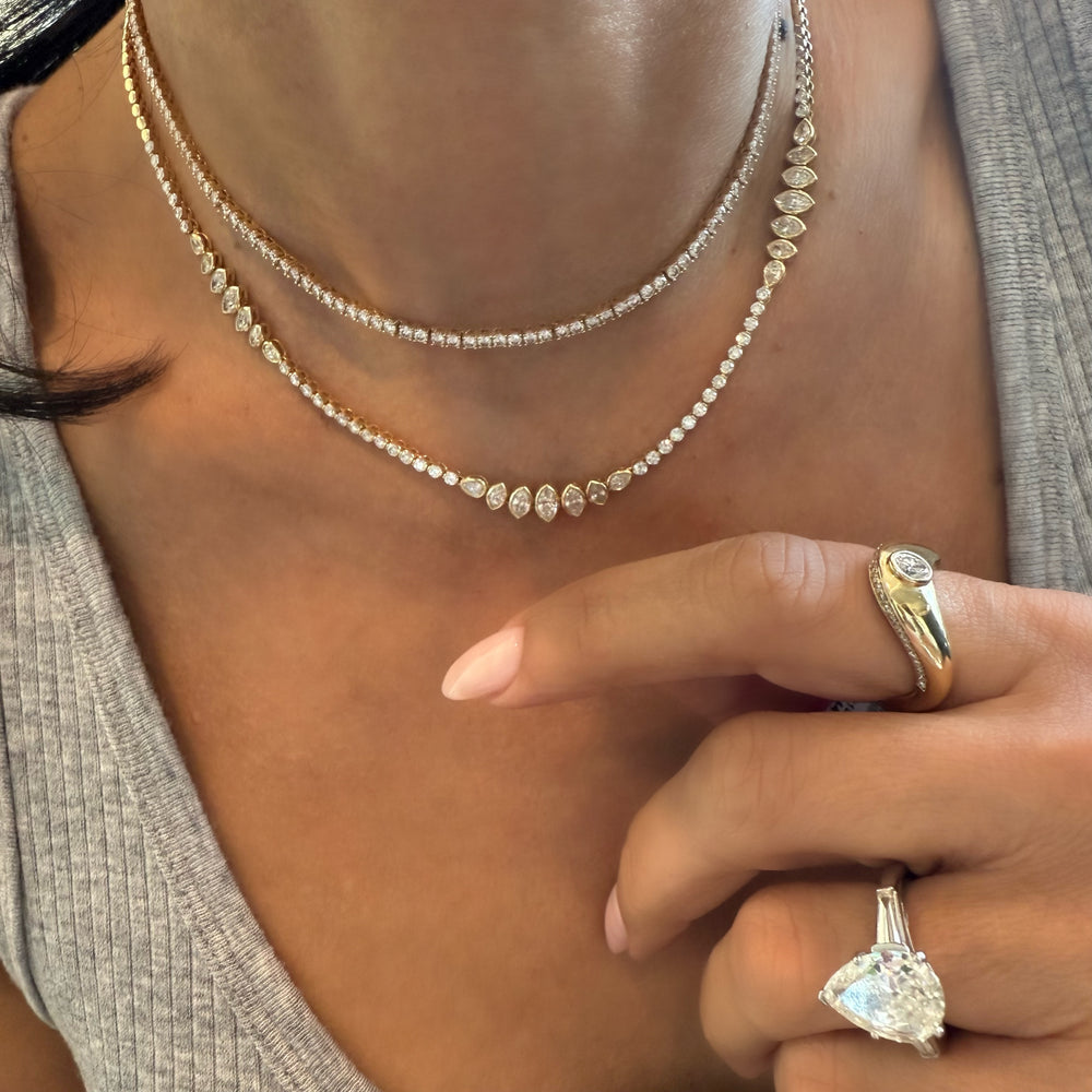 14KT Gold Luxe Marquise Mixed Shaped Diamond Tennis Necklace