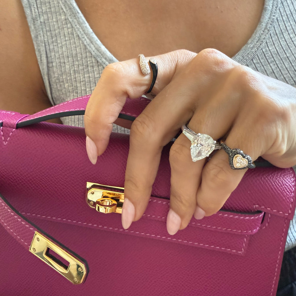 14KT Gold Black Diamond Viola Heart Pinky Ring