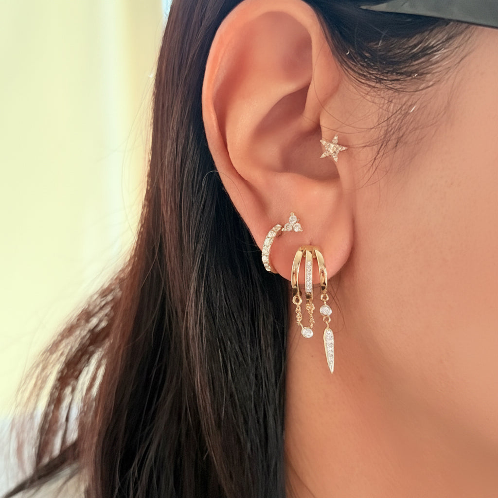 14KT Gold Diamond Avril Cage Huggie Earrings