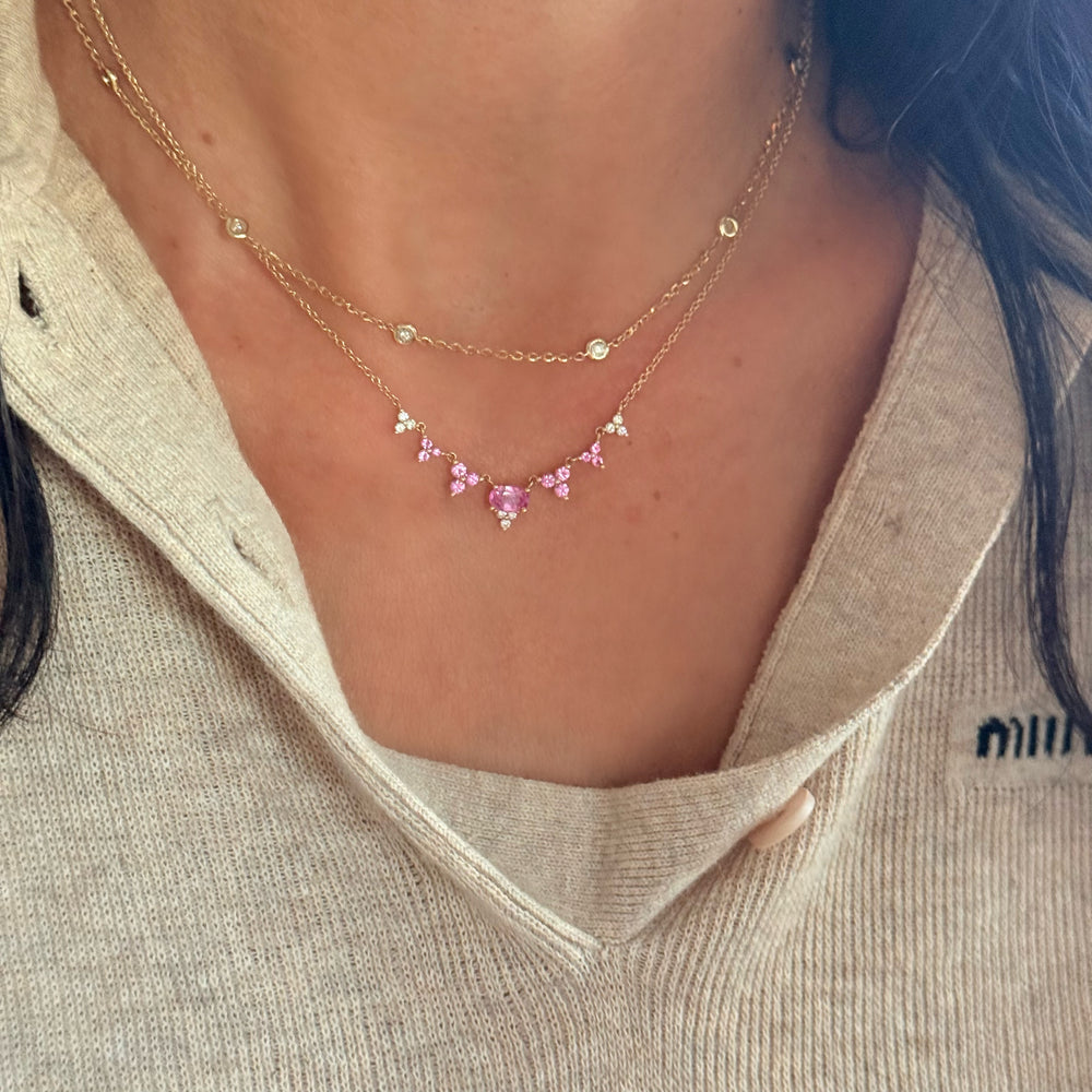 14KT Gold Diamond Pink Sapphire Joy Necklace
