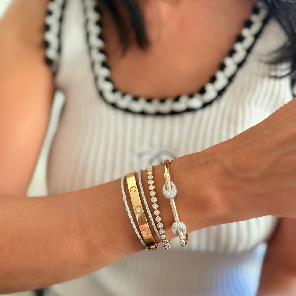 14KT Gold Diamond Illusion Bezel Set Bangle Bracelet