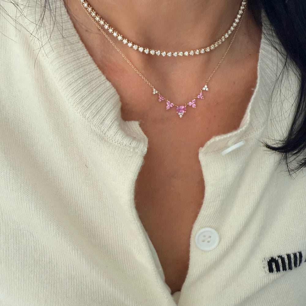 14KT Gold Diamond Pink Sapphire Joy Necklace