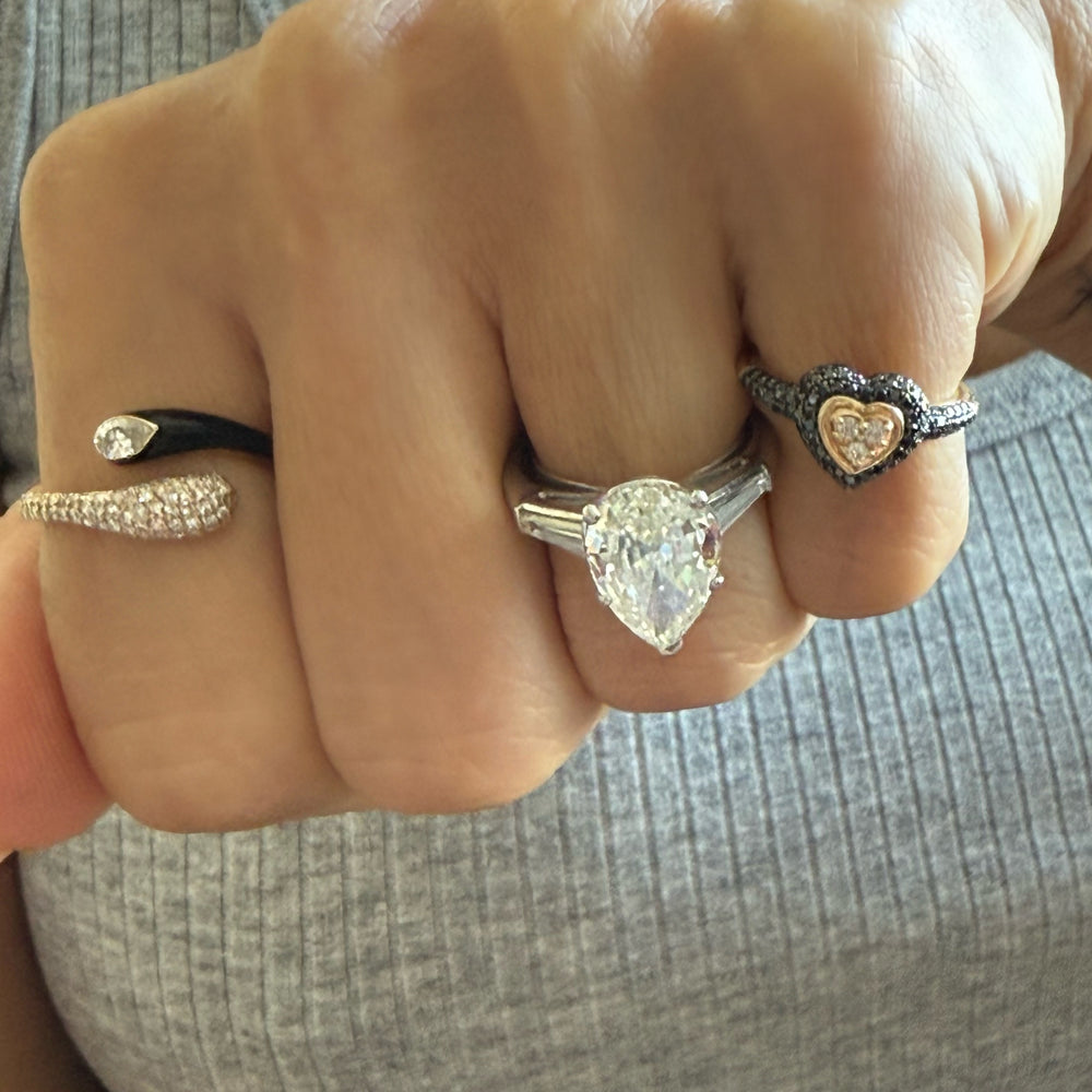 14KT Gold Black Diamond Viola Heart Pinky Ring