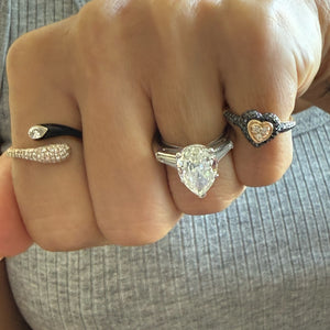 14KT Gold Black Diamond Viola Heart Pinky Ring