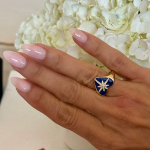 14KT Gold Diamond Lapis Star Signet Ring