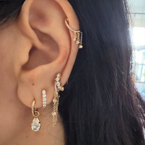 14KT Gold Diamond Chain Huggie Earrings