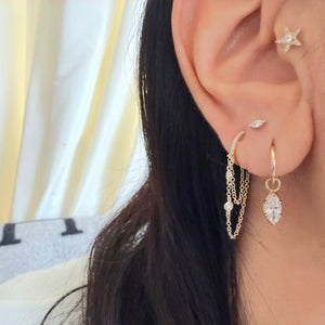 14KT Gold Diamond Chain Huggie Earrings