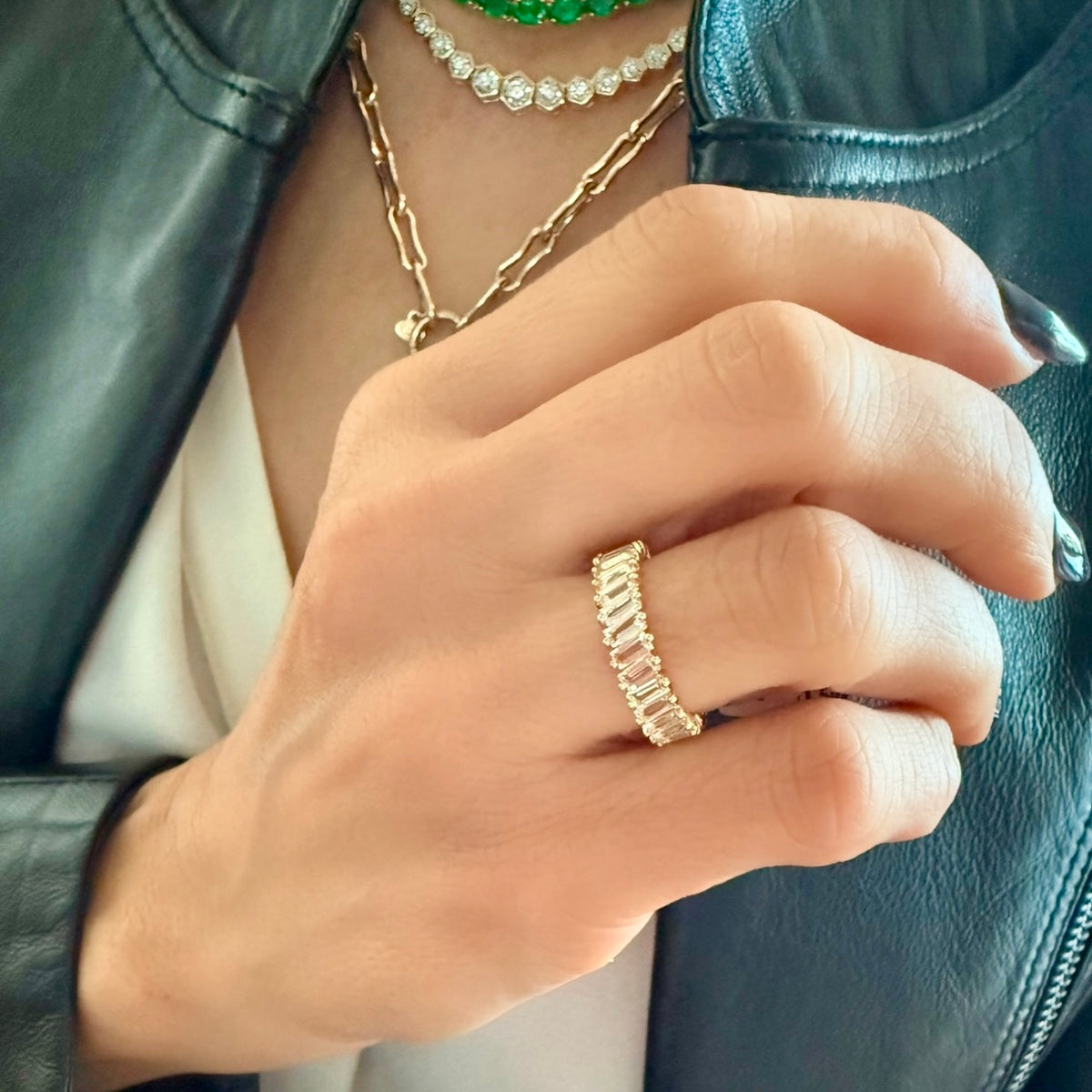 14KT Gold Baguette White Topaz Ring