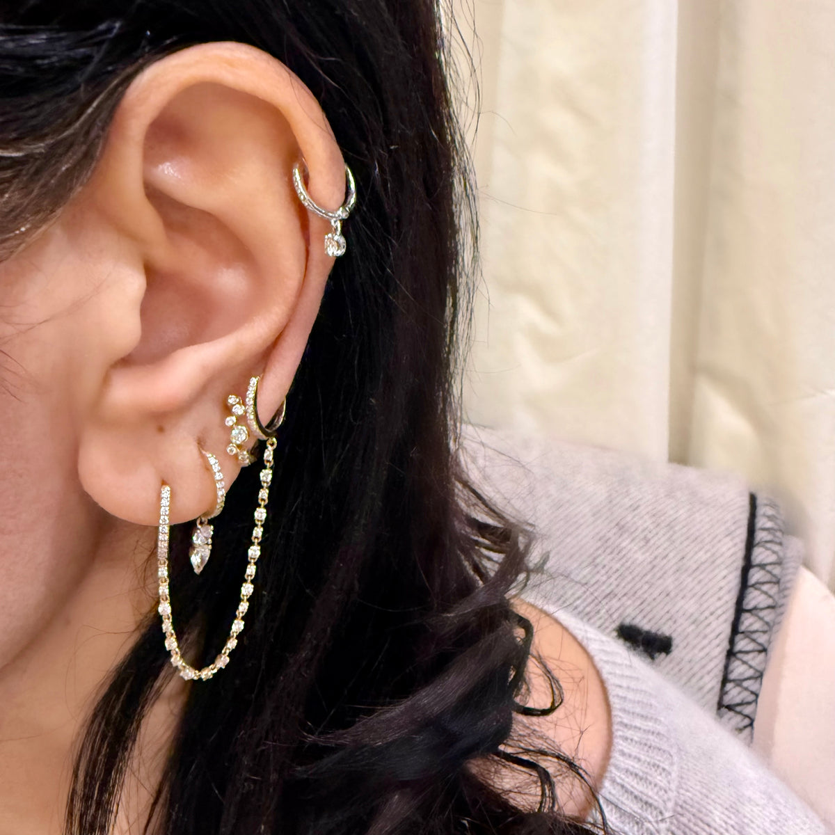 14KT Gold Bezel Set Bubble Diamond Huggie Earrings