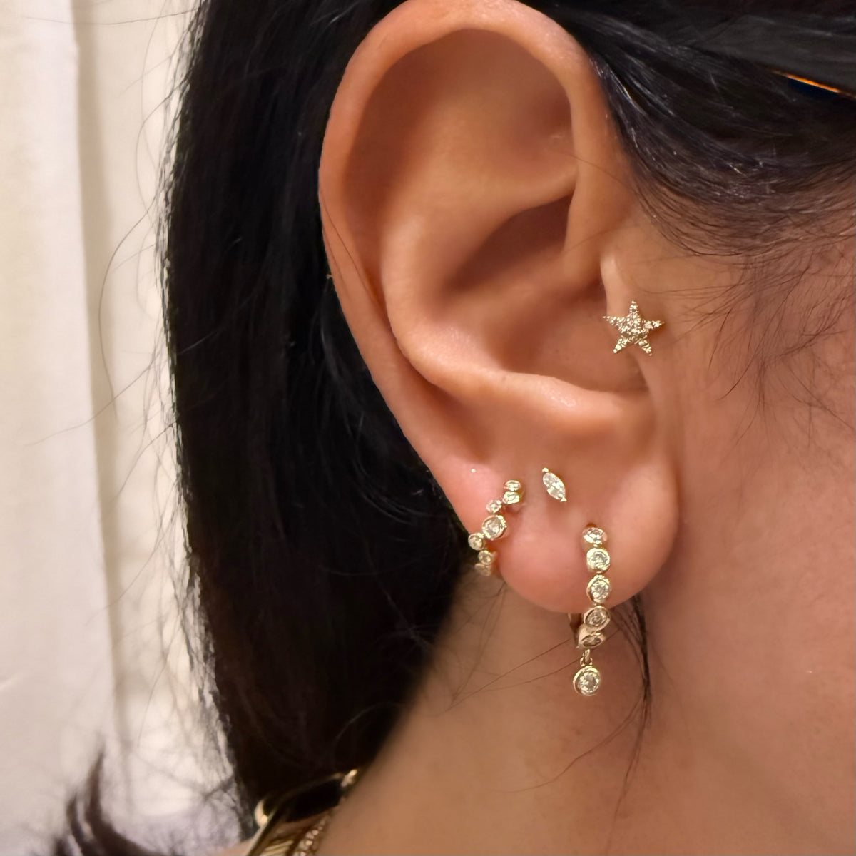 14KT Gold Bezel Set Bubble Diamond Huggie Earrings