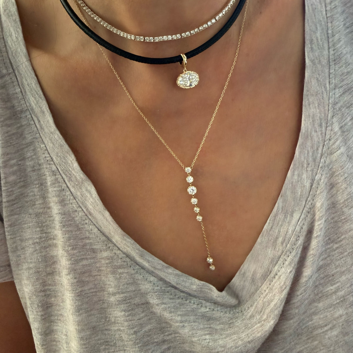 14KT Gold 1ct Lab Diamond Georgian Lariat Necklace