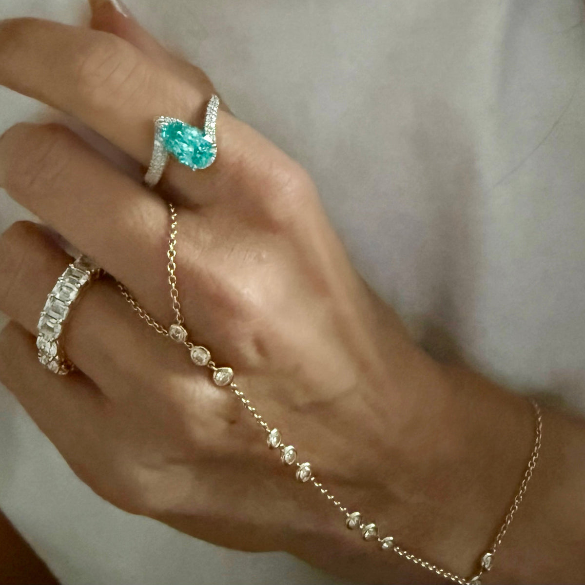 14KT Gold Pear Cut Lab Paraiba Tourmaline Bespoke Ring