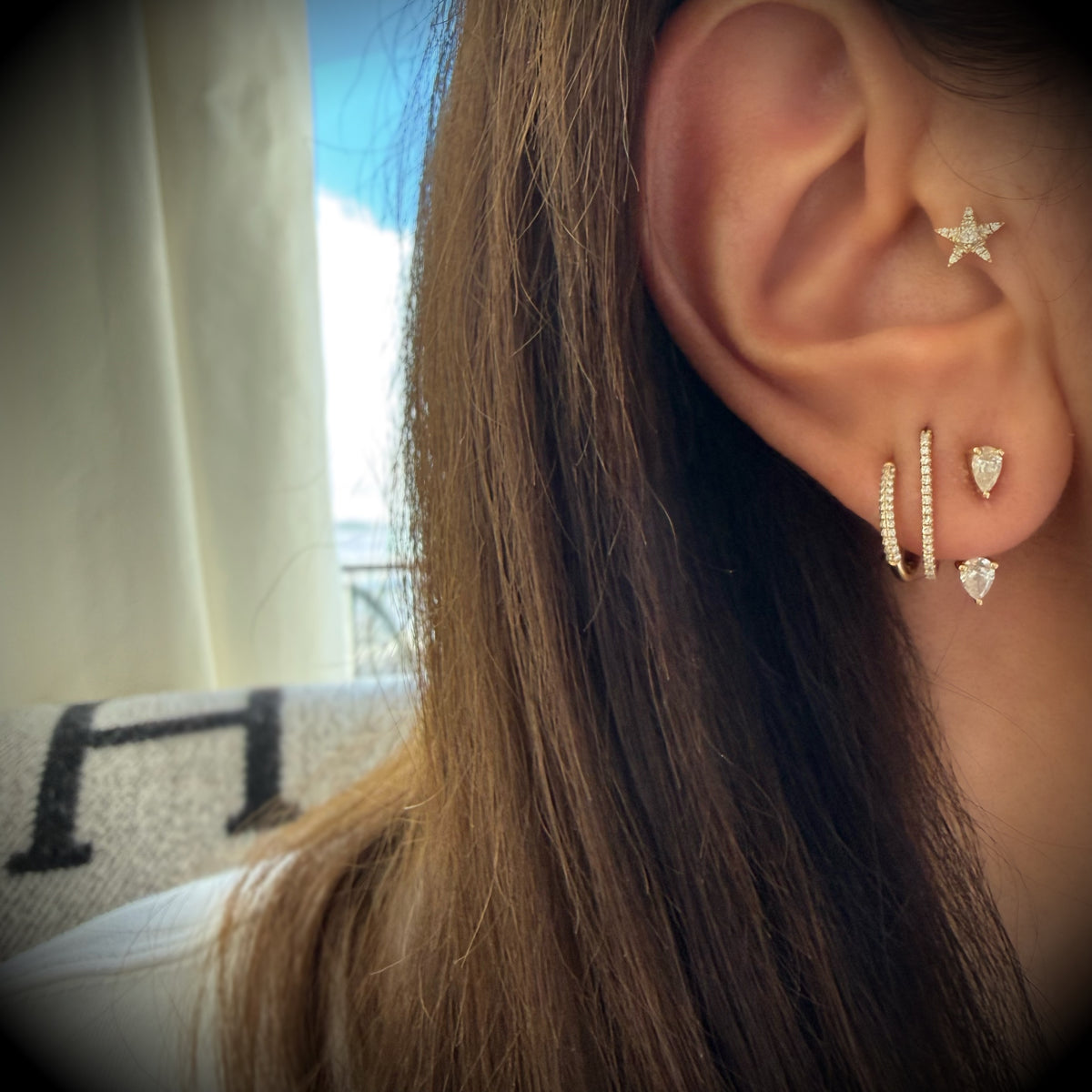14KT Gold Double Pear Diamond Orbit Stud Earrings