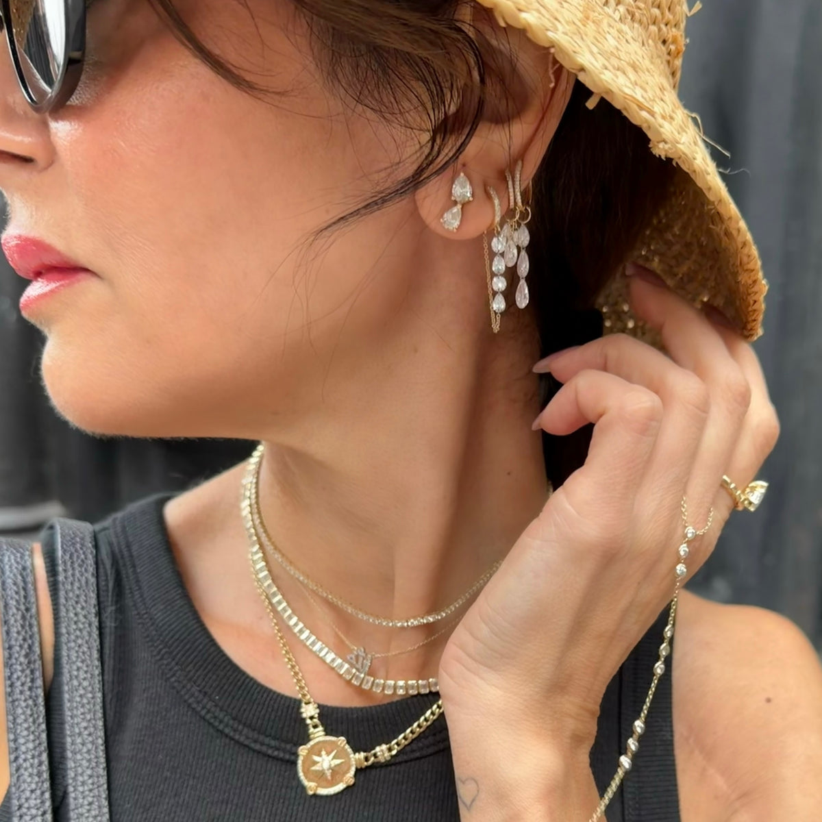 14KT Gold Diamond Star Disc on Cuban Chain Necklace