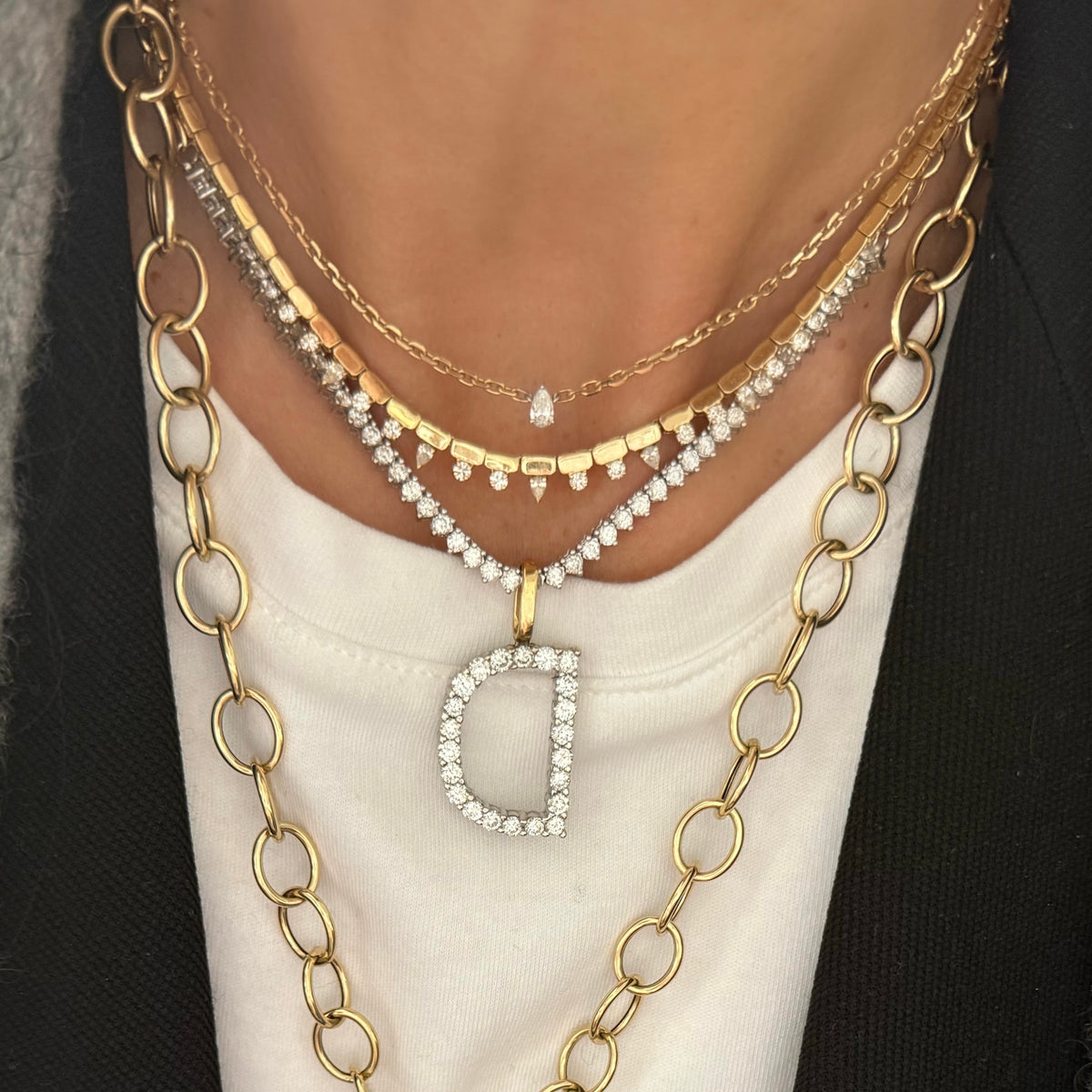 14KT Gold Pear Diamond On Chain Yvette Necklace