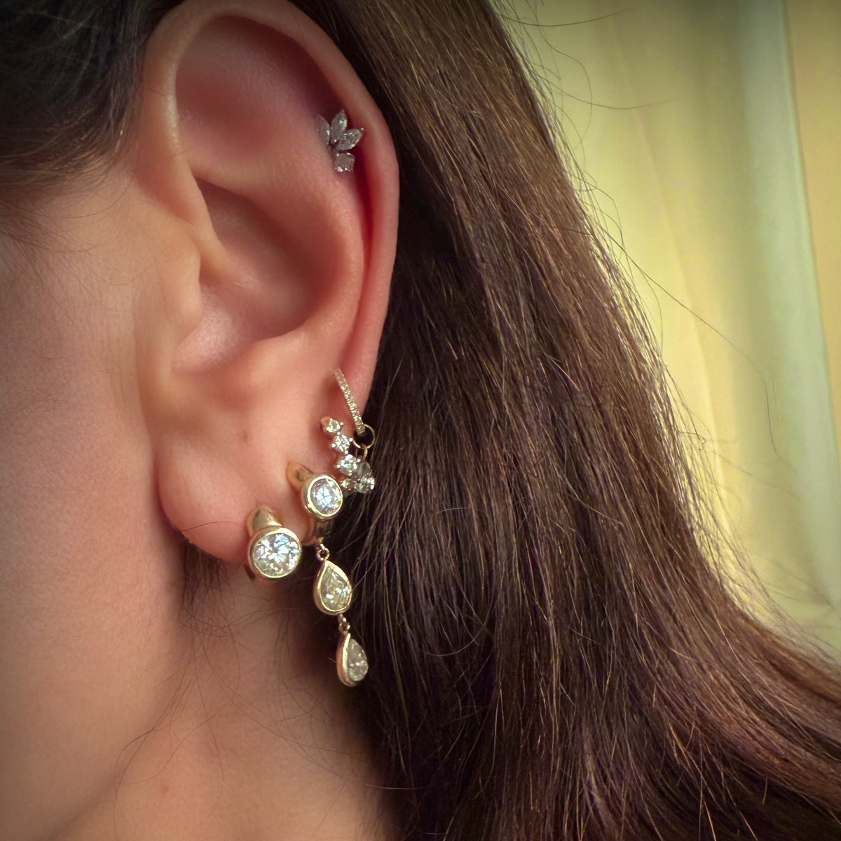 14KT Gold 2.70ct Multi-Shape Lab Diamond Drop Huggie Earrings