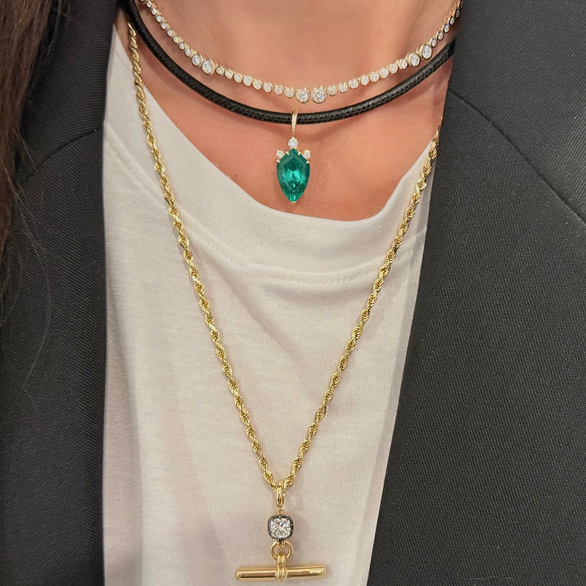 14KT Gold Kite Cut Lab Emerald Diamond Bespoke Charm Pendant