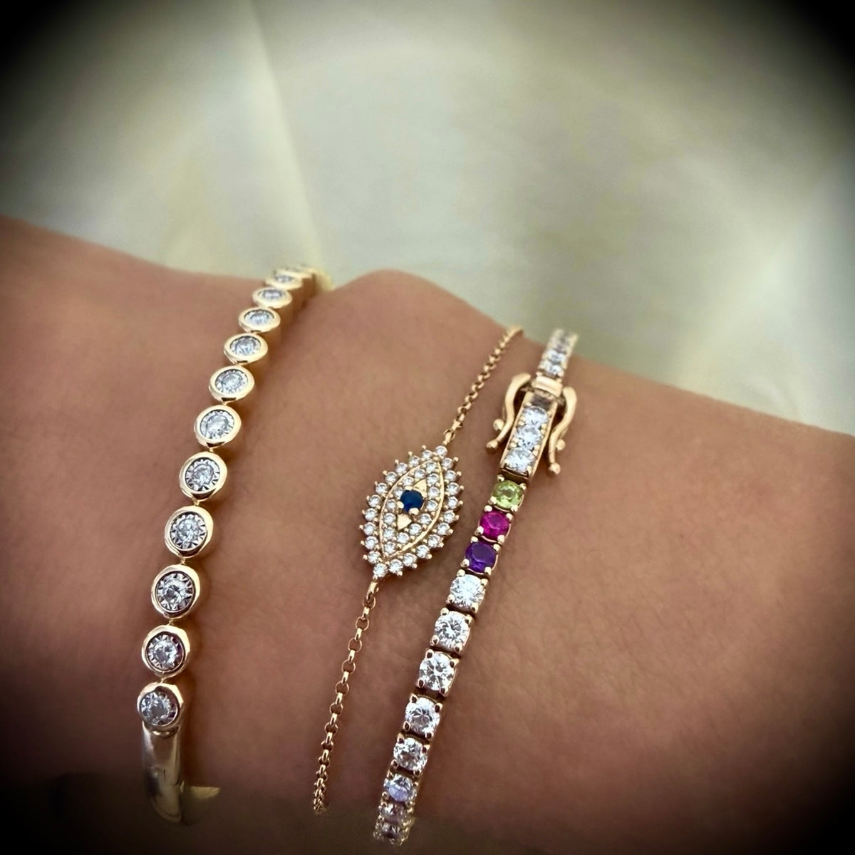 14KT Gold 3ct Lab Diamond Bespoke Birthstone Tennis Bracelet