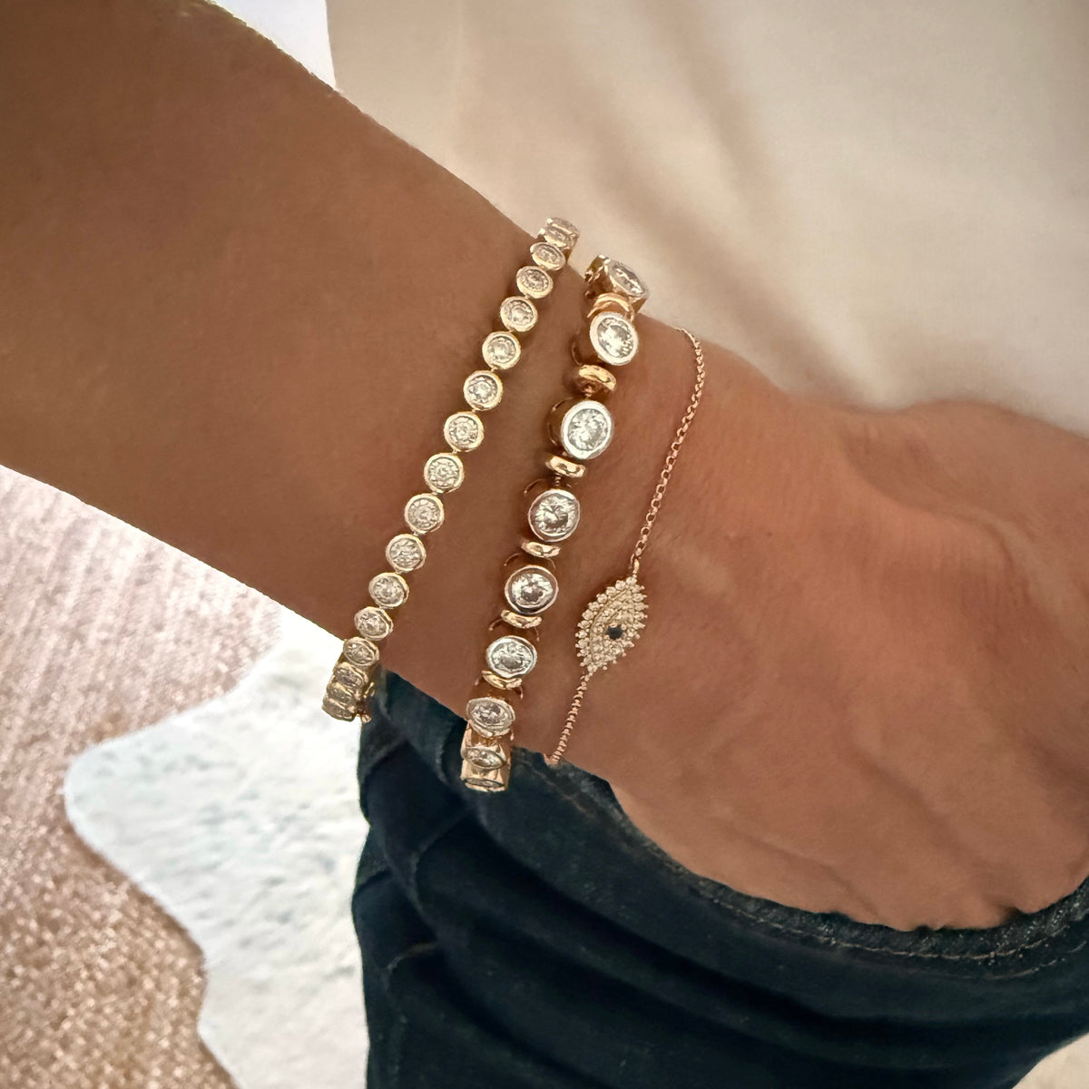 14KT Gold 5.5ct Lab Diamond Sectioned Bezel Set Tennis Bracelet