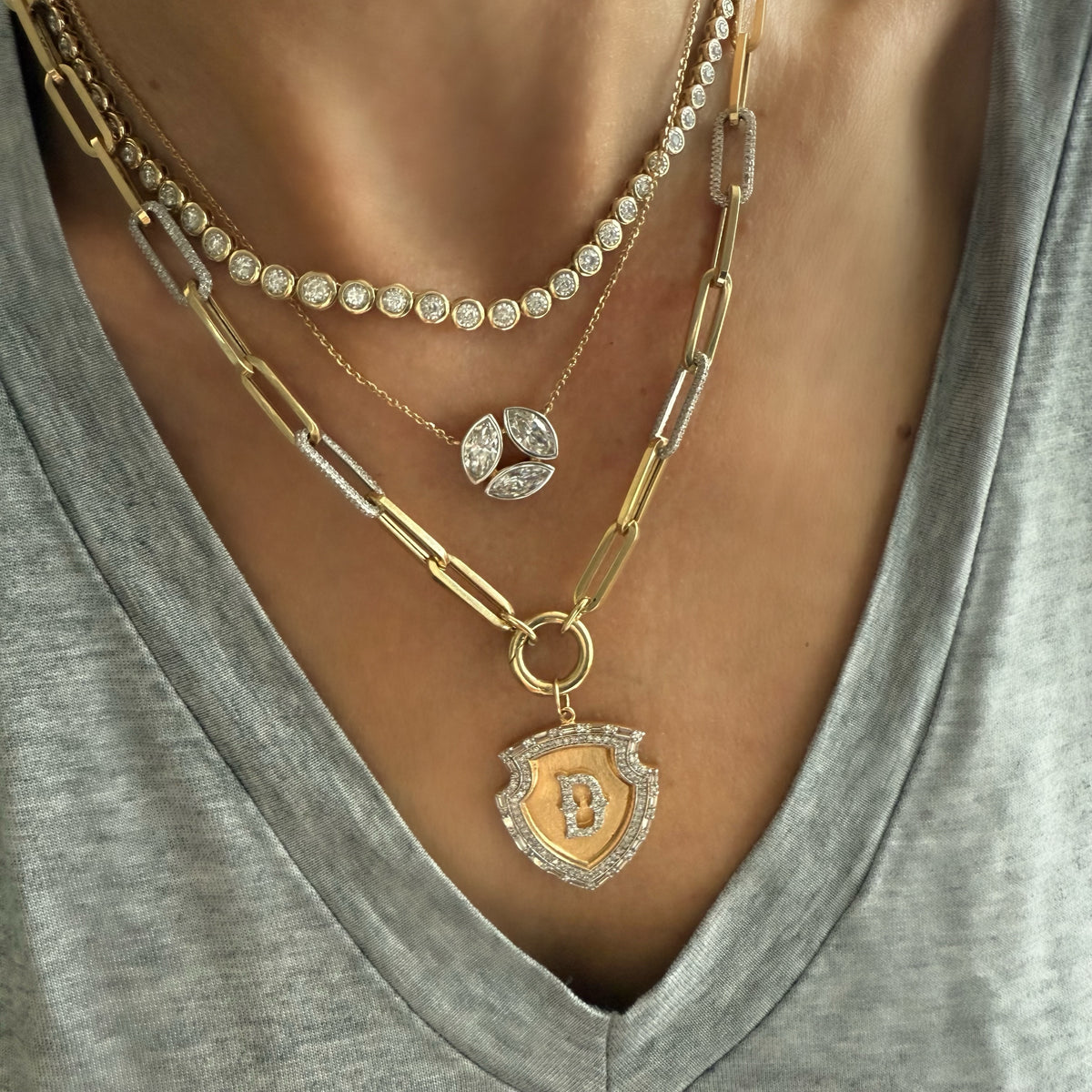 14KT Gold 2.56ct Triple Marquise Lab Diamond Necklace