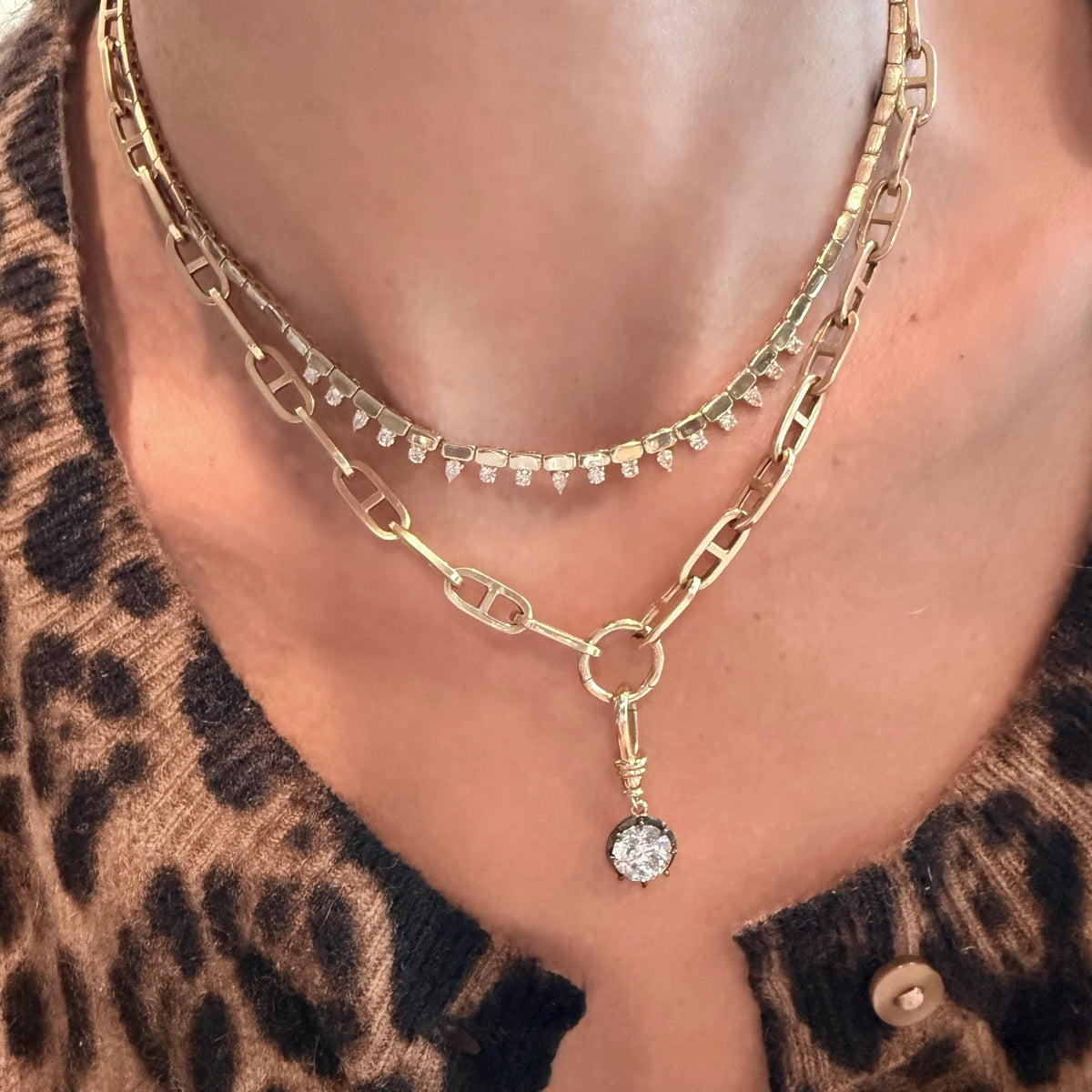 14KT Gold Flat Mariner Charm Chain Necklace
