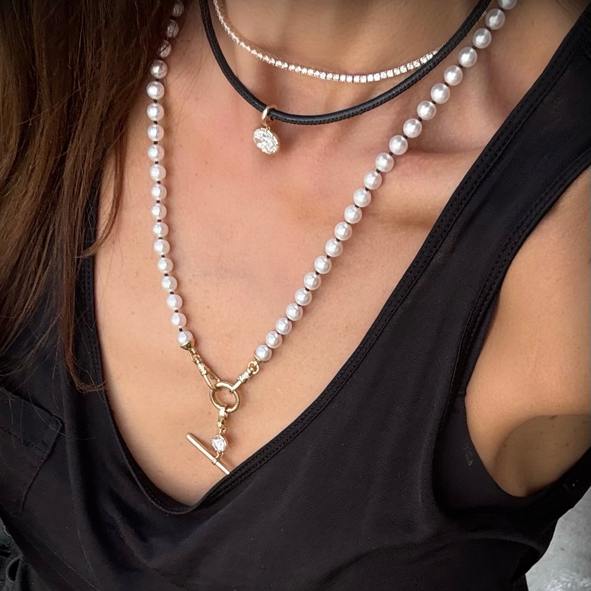 14KT Gold Diamond Luxe Pearl Charm Necklace