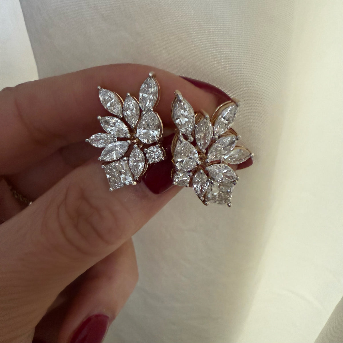 14KT Gold 5.60ct Multi Shape Lab Diamond Luxe Cluster Earrings