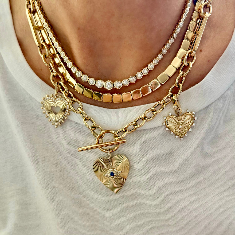 14KT Gold Diamond Fluted Spike Heart Pendant Charm