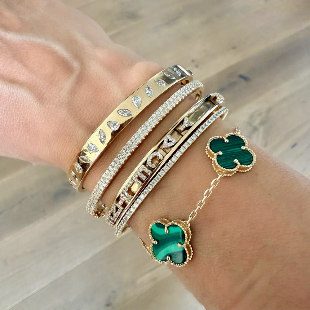 14KT Gold Diamond Two Row Diamond Bangle Bracelet
