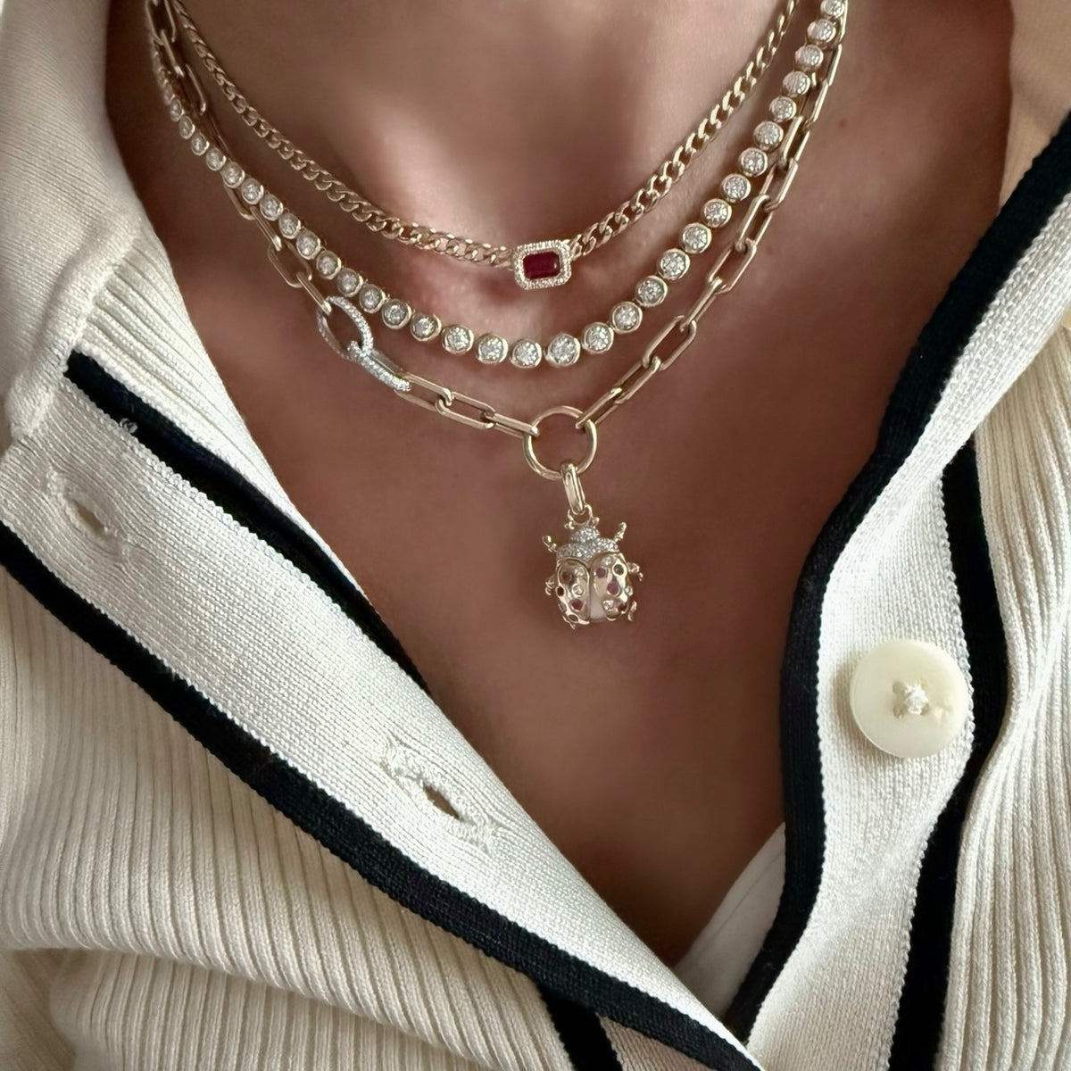 14KT Gold Oval Link Charm Chain with Diamond Links