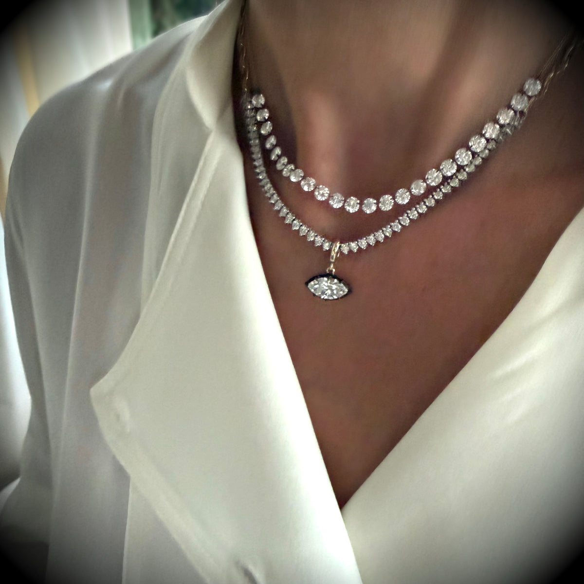 14KT Gold Diamond Simone Half Tennis Necklace On chain