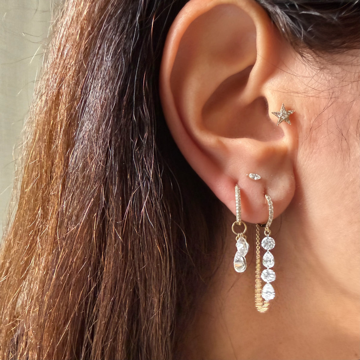 14KT Gold Drilled Diamond Loop Huggie Earrings