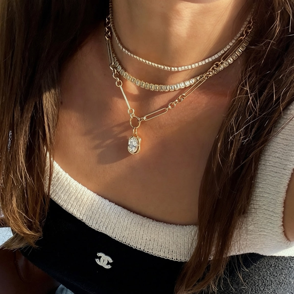 14KT Gold 3ct Oval Lab Diamond Bezel Set Pendant Charm