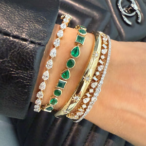 14KT Gold Mixed Matched Shaped Emerald Tennis Bracelet