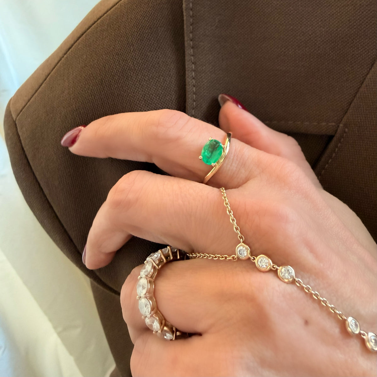 14KT Gold Oval Emerald Caged Ring